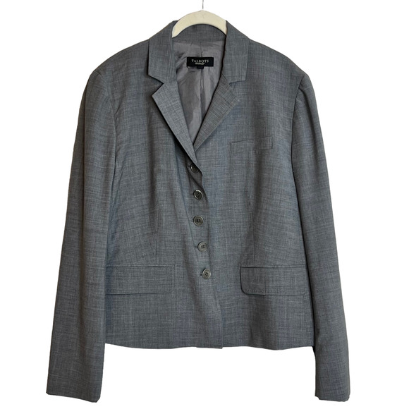 Talbots Womens Wool Blend Blazer Size 16 Light Gray Short Lined Pocket Flaps - Picture 1 of 6